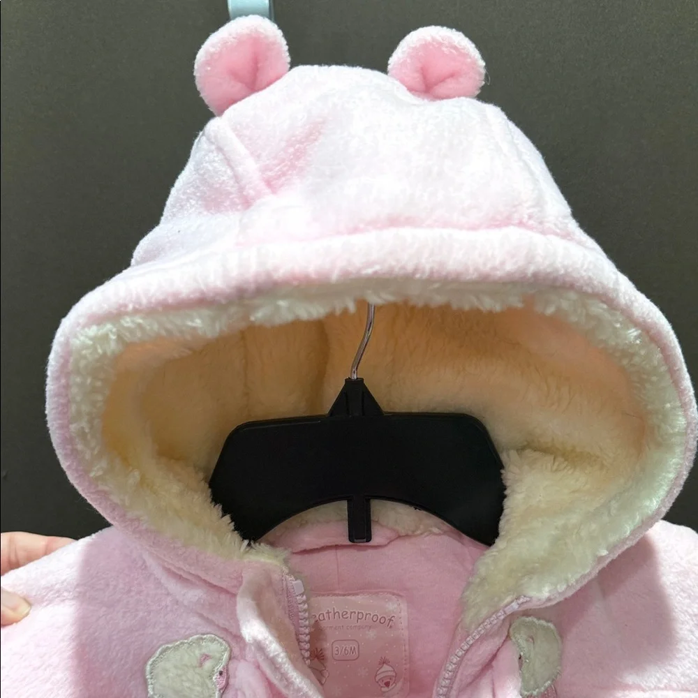 Weatherproof Pink and Cream Kids One Piece Winter Coat with Sheep, Size 3/6 mo